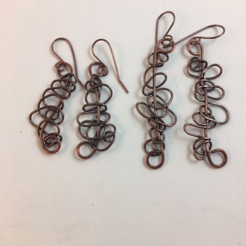 Karen Meador, Ph.D.'s Hammered Chaos Earrings - , Contemporary Wire Jewelry, Coiling, Coiling Wire, Wire Coiling, hammered chaos earrings